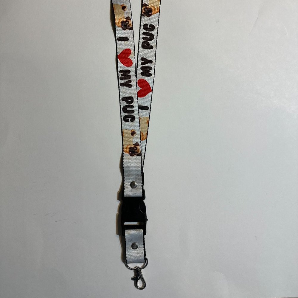 "I Love my Pug" Lanyard for Id's or Keys - Great Gift for Pug Lovers